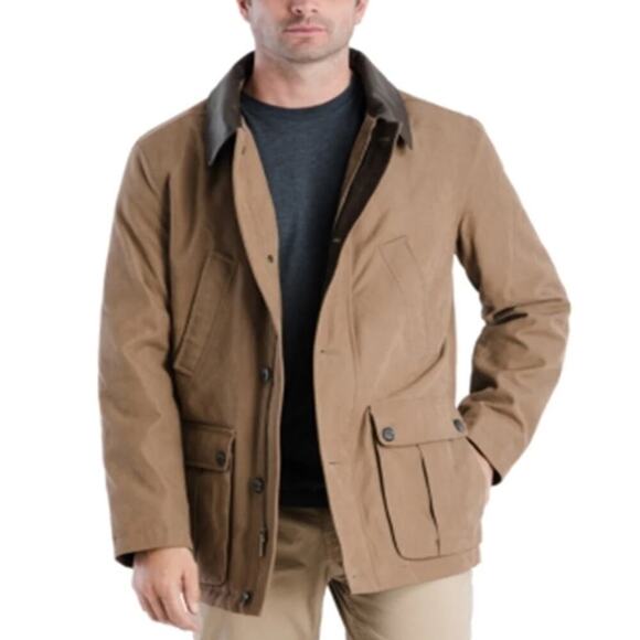 London‎ Fog Men's Barn Peacoat Jacket Water Resistant Khaki / Brown (NWT) - M - Picture 1 of 11